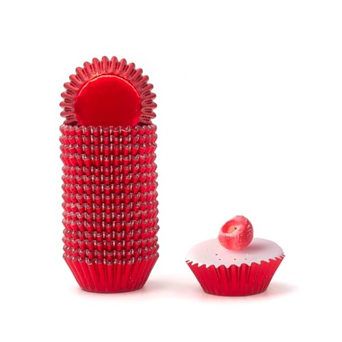 Bakexcel Mini Foil Paper Cupcake Liners, Perfect for Mini Cupcakes, Muffins and Other Treats, Pack of 320, Red