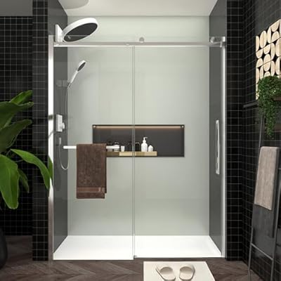 Bluhouzz 56"- 60" Glass Shower Door, Double Sliding Shower Door, Frameless Shower Door with 5/16 Inch Sgcc & Ansi Tempered Glass, Explosion-Proof Film for Walk in Shower