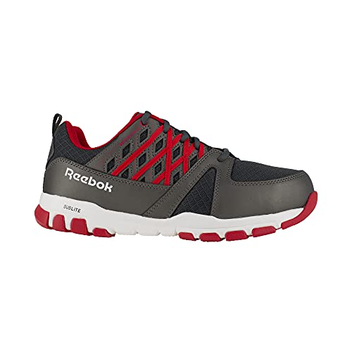 Reebok Mens Sublite Work Safety Toe Athletic Industrial & Construction Shoe, Grey/Red, 9.5 US