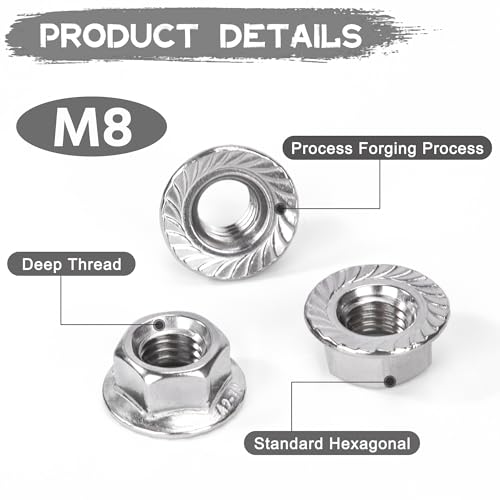 QIMEI-SHOP M8 Flanschmuttern Edelstahl Selbstsichernde Muttern Sechskantmuttern mit Flansch und Sperrverzahnung nach DIN 6923 20 Stück