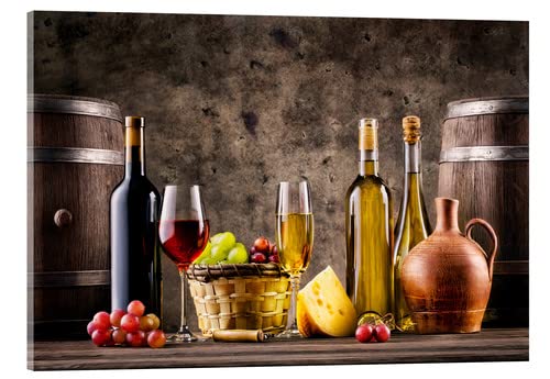 Posterlounge Wein, Trauben, Fässer und Käse Acrylglasbild Wandbilder für jeden Raum 130 x 90 cm Weihnachten Wanddeko Cover