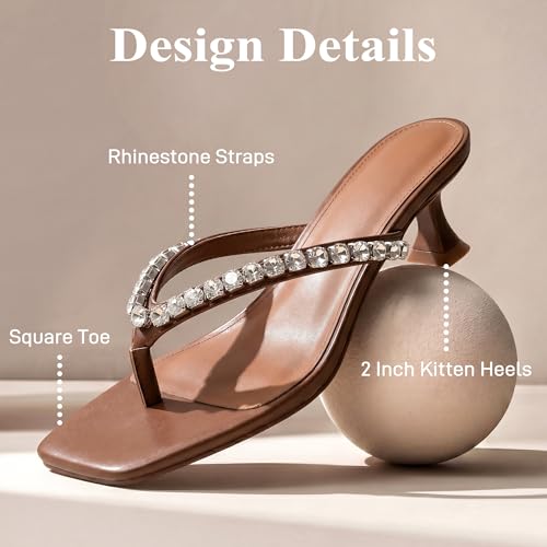 Image of Eteridrey Rhinestone Flip Flop Heels Women Square Toe Kitten Heel Summer