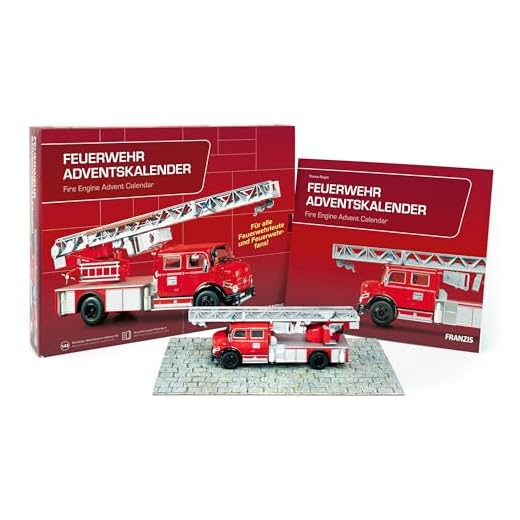 FRANZIS 67206 - Feuerwehr Adventskalender, Metall Modellbausatz des Mercedes-Benz L1519 im Maßstab 1:43, inkl. 52-seitigem Begleitbuch