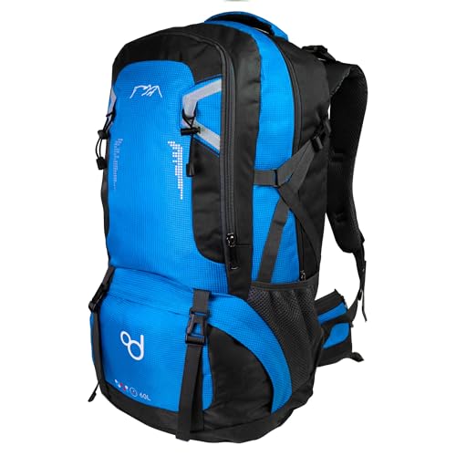 OcioDual Zaino Trekking 60 Litri Blu, Zaino Montagna Leggero Impermeabile Pieghevole, Zaini Campeggio, Escursionismo, Attraversamenti, Backcountry, Walking, Sport