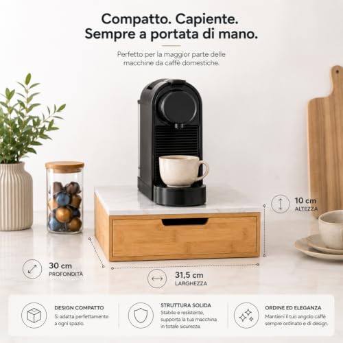 BAKAJI Kapselhalter mit Schublade für Kapseln Nescpresso Dolcegusto Modomio Caffe Lavazza Teebeutel Zucker aus Bambusholz (31… – Ansicht 2