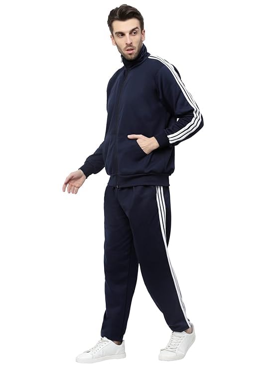 Men's Athletic Gym Running Sports Track Suit (IN, Alpha, XL, Regular, NAVY BLUE)