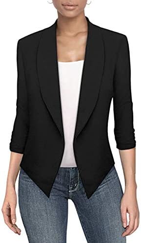 Womens Casual Work Office Open Front Blazer Jacket with Removable Shoulder Pads JK1133 Black XLarge
