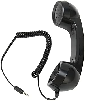 Goshyda Retro Phone Handset, Retro Vintage Telephone Handset Cell Phone Receiver Mic Microphone Speaker for Mobile Phones, Computers Black with Adjustable Strap