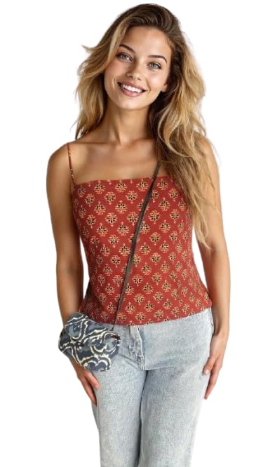 stichnfoold Women’s Red Ethnic Print Noodle Strap Cotton Blend Top | Sleeveless Casual Tunic for Summer Wear-picture-53