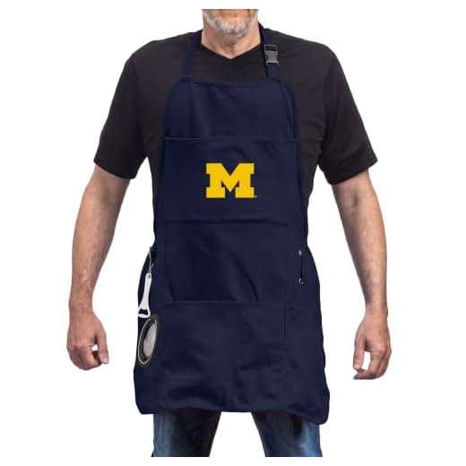 Team Sports America NCAA University Of Michigan Grill Chef Aprons for Men and Women with Pockets, Adjustable Straps, Bottle Opener and Insulated Beverage Holder, Cooking Kitchen Apron