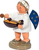 Gefertigt aus Holz KWO Olbernhau Engel mit Drehleier