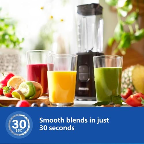 Philips HR2603/90 Mini Blender Mixer Grinder | Smoothie Maker | 350W Power | 3-Jar Capacity | With Variable Speed Control | Perfect for Smoothies, Mixing & More, 220 Volt, Black view 2