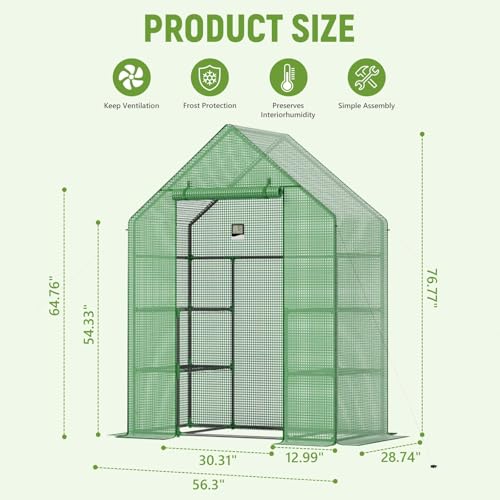 Image of Walk in Greenhouses, 57 x 29 x 76 inch Green House, Greenhouse for Outdoors with Durable PE Cover, Portable Greenhouse with Shelves Stands,Green