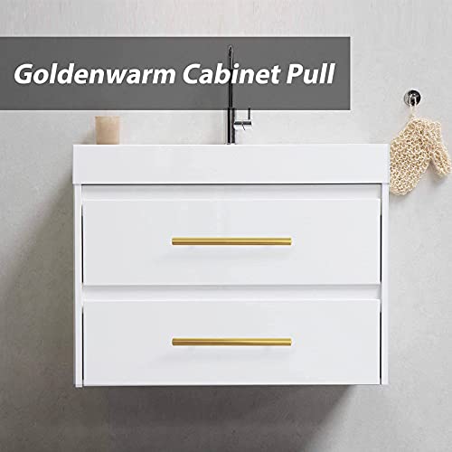 Goldenwarm 10 Pack Gold Cabinet Handles Gold Drawer Pulls Kitchen Cupboard Hardware 3-1/2 Inch Hole Centers Brushed Brass Cabinet Handles Bathroom Pulls, Stainless Steel by Goldenwarm - Image 7