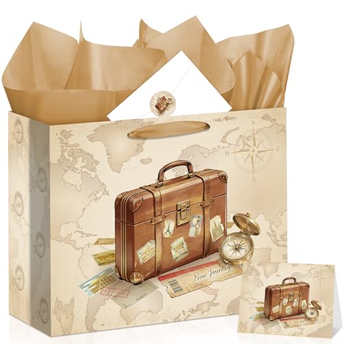 Vintage Travel Gift Bag Set Retro Suitcase Map All-in-One