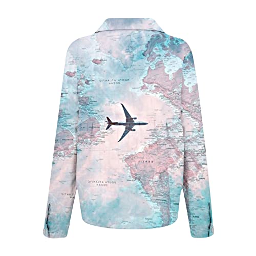Blusa de botão para meninas adolescentes manga longa estampada cardigã outono inverno roupas P9, Azu
