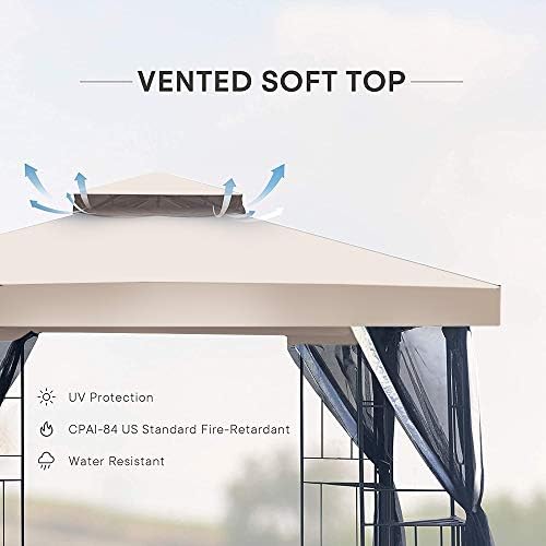 Grand patio Garden Gazebo 3×3m, Event Shelter with Mosquito Netting, Sides, Predium Steel, Sun Shade, Heavy Duty, Outdoor Canopy for BBQ, Event, Party, UV 50+ (Beige)