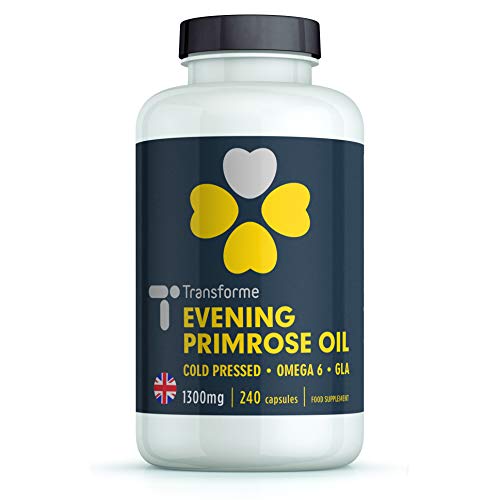 Evening Primrose Oil Capsules 1300mg, 240 Softgels, Cold Pressed Omega 6, GLA & LA, Gluten Free, by Transforme