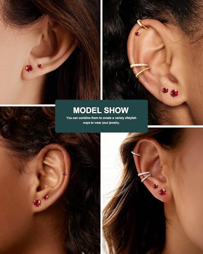 6 Pairs Stud Earrings Set, Hypoallergenic Cubic Zirconia Earrings 316L Stainless Steel CZ Earrings 3-8mm2