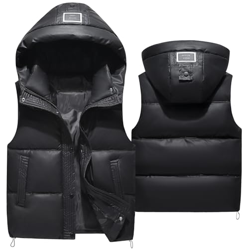 Image of SEAUR Kids Hooded Gilet Boys Down Vest Toddler Sleeveless Coat Winter Vest Waistcoat Outwear Jackets Zipper for Autumn Black 12-13 Years