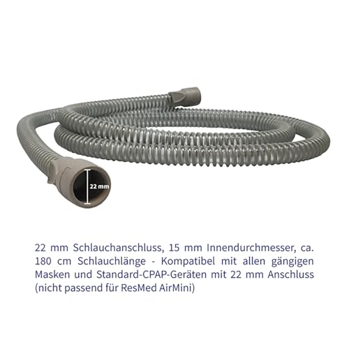 oxyhero CPAP-Schlauch 15 mm – 180 cm Länge, 15 mm Innendurchmesser, 22 mm Gummi-Muffe – Für alle CPAP-Masken geeignet – Kompatibel mit allen Standard-CPAP-Geräten
