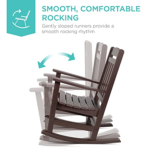 Best Choice Products All-Weather Rocking Chair, Indoor Outdoor Hdpe Porch Rocker For Patio, Balcony, Backyard, Living Room W/ 300Lb Weight Capacity, Contoured Seat - Brown #TOP4