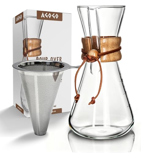 Image of AGOGO Pour Over Coffee Maker Set, 20oz Slim Style, 304 Stainless Filter | Barista kit for home kitchen, Cafe, Camping & Office; 20oz-40oz Classic, Slim, Diamond styles; Includes brush & towel.