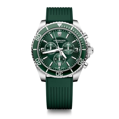 Image of Maverick Chrono 43 mm, Silver Stainless Steel Case, Silver Stainless Steel Bezel, Green Dial, Green Rubber Strap Men's Watch, 249185
