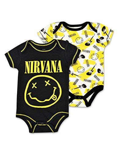 Nirvana Rock Band Baby Boys 2 Pack Short Sleeve Bodysuits Black/Yellow 24 Months
