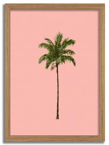 Framed Palm Tree Canvas Wall Art Pink Background