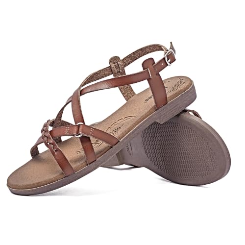 Image of Veittes Women's Casual Casual Cross Strap Flat Slide Sandals