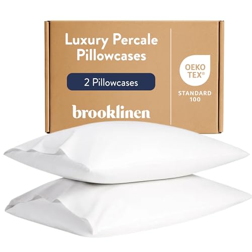 Brooklinen Luxury Percale Pillowcase Set of 2 – 100% Cotton Pillow Cases Breathable Weave, Machine Washable - Durable & Soft Pillowcases for Everyday Comfort, Pillow Covers for Standard Size (White)