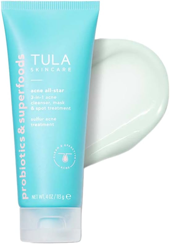 TULA Skin Care Acne All-Star - Non-Irritating 3-in-1 Cleanser, Mask & Spot Treatment, Prevents Acne & Purifies Skin, Contains Sulfur, Willowbark, Green Tea, Sea Water, 4 oz.