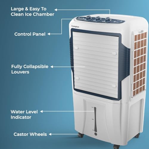 Image of Crompton Optimus Comfort 80L Desert Air Cooler for Home | Honeycomb Pads | 5500 m3 /hr Air Delivery | Humidity Control | Everlast Pump | Low Noise | Auto Fill | White (80 Liter)
