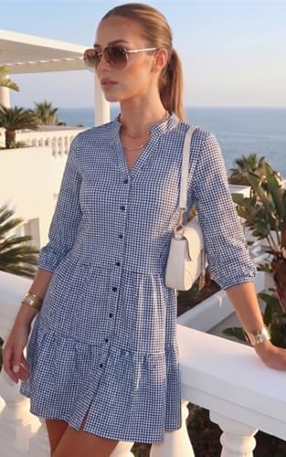 Image of CCTOO Women's Summer Dresses Casual V Neck Button Down 3 /4 Sleeve Floral Print Loose Flowy Shirt Dress