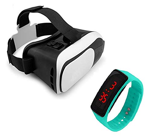 Raptas Virtual Reality Headset Glasses Anti-Radiation Adjustable Screen Compatible with Silicone Bracelet Led Digital Led Watch Having Big Screen with Adjustable Strap for Men|Women|Kids-image-24