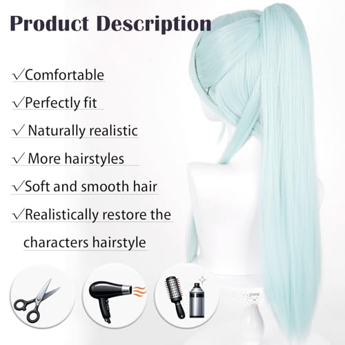 Image of LABEAUTE Subaru Hoshina Cosplay Wig Long 27.56 inch Light Blue Straight Wig for Women Anime Halloween Costume Party