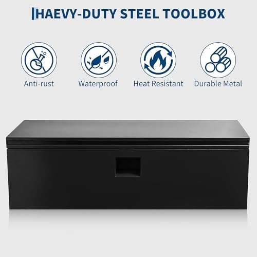 Heavy Duty Truck Bed Toolbox 24 Inch, Weather‑Resistant Steel Truck Tool Box with Split Lift Lids, Lockable Metal Storage Chest for Pickup, Trailer and RV, Gas Assist Opening, Sealed Lid Design by OUTLANE - Used condition - Image 3