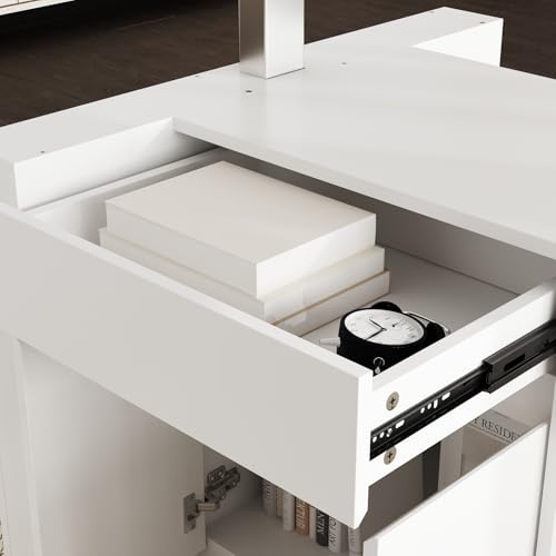 Image of FUFU&GAGA 70.9 inch Large Standing Desk with Drawer, Electric Height Adjustable Desk with File Cabinet, Executive Computer Table, Sit Stand Desks, for Home Office, White, 70.9 inchW x 31.6 inchD x 29.5 inch-44 inchH