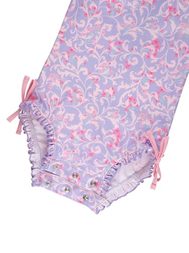 Image of RuffleButts Baby Girls UPF 50+ Sun Protection Floral Printed Long Sleeve One Piece Rash Guard Swimsuit with Zipper
