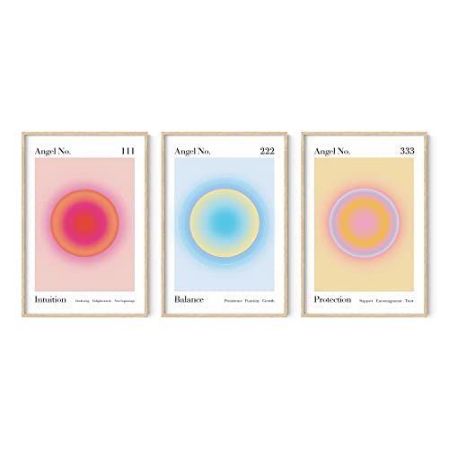 HAUS AND HUES Angel Number Wall Art - Set of 3 Positive Frameable Art, Angel Number Posters, Y2k Room Decor, Aura Wall Art Bedroom Aesthetic, Preppy Wall Decor, Aura Posters (Beige Frame, 24x36)