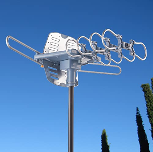 Able Signal Amplified HD Digital Outdoor HDTV Antenna with Motorized 360 Degree Rotation, UHF/VHF/FM Radio with Infrared Remote Control