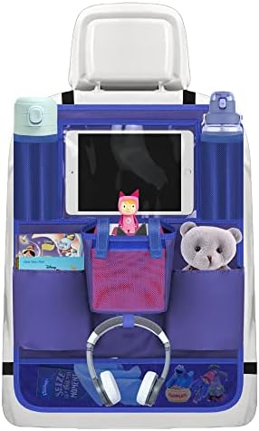 Annmore Rückenlehnenschutz Organizer mit Tasche für Toniebox, Blau | Tasche für bix zu 10 Zoll Tablet, Hörfiguren Fächer, Kopfhörerhalter