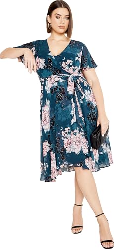 City Chic Women's Apparel City Chic Plus Dress Ss in Jade Blossom, Size 16, 20
