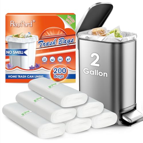 200 Counts 2 Gallon (1.8-2 Gal) Small Trash Bags Garbage Bags by RayPard fit 1.6 1.8 2 2.2 Gal Waste Basket 6.5-7 Liter Strong Trash Can Liners for Home Office Kitchen Bathroom Bedroom Clear