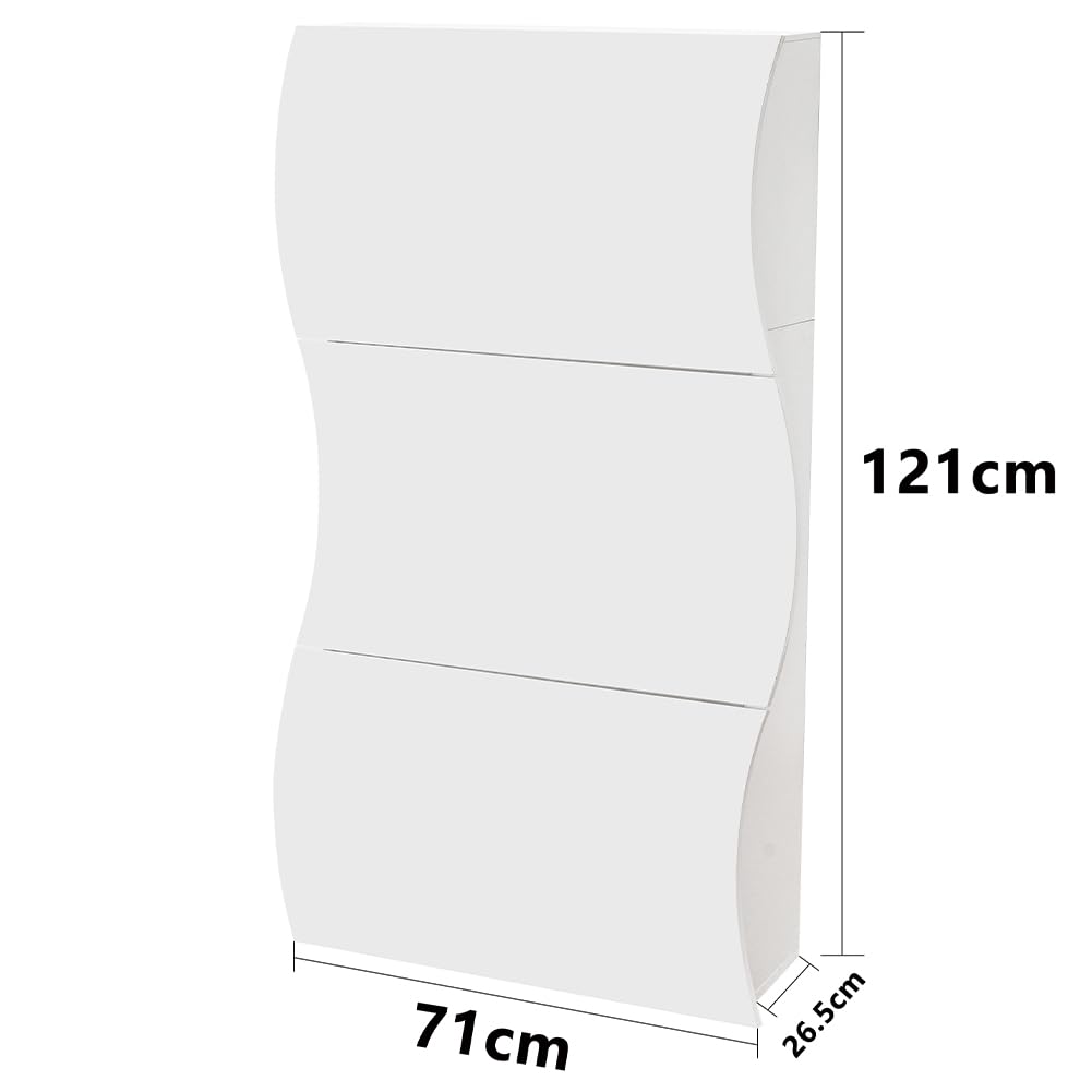 Shally Dogan Scarpiera Ondulata in Legno con Finitura Lucida Bianco, Porta Scarpe Salvaspazio con Ante a Ribalta Doppia Profondità, Portascarpe Slim per Ingresso, Cameretta, Soggiorno (3 Ante)