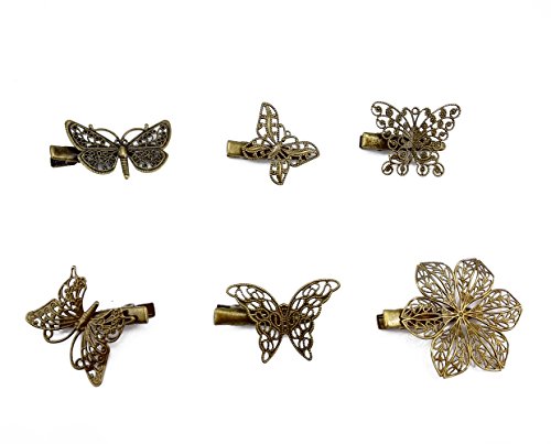 Pack de 6 pinzas de cabello vintage mariposa y libélula miniatura 1