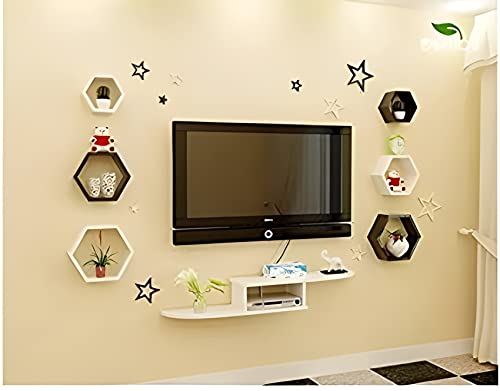 Image of Wooden handicrafts Dazzling Wall Rack Shelves Set MDF -Medium Density Fiber Home Decoration Wall Decor (Black White, Tv Unit Hexa)