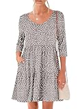 ANRABESS Women's 3/4 Sleeve Mini Dresses Summer Casual V Neck Flowy Tiered Floral Boho A-line 2026 Beach Vacation Short Dress Polka Dot
