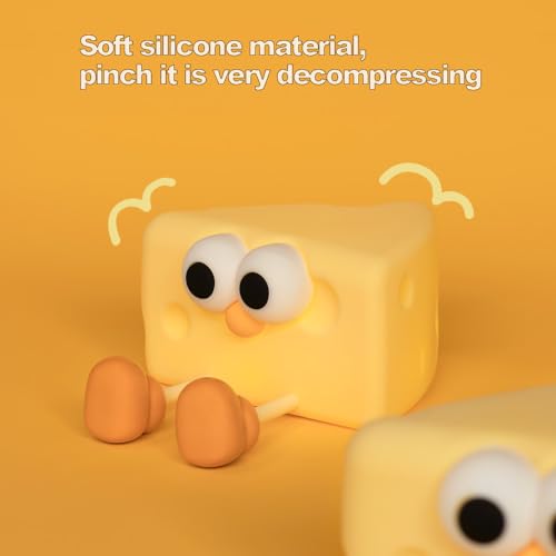 Image of Led Cute Cheese Night Light, Dimmable Nursery Kawaii Lamps, Super Squishy Silicone USB Rechargeable Touch Control Night Lamp for Kids Adults, Used for Camping Party Room Decor (Cheese)
